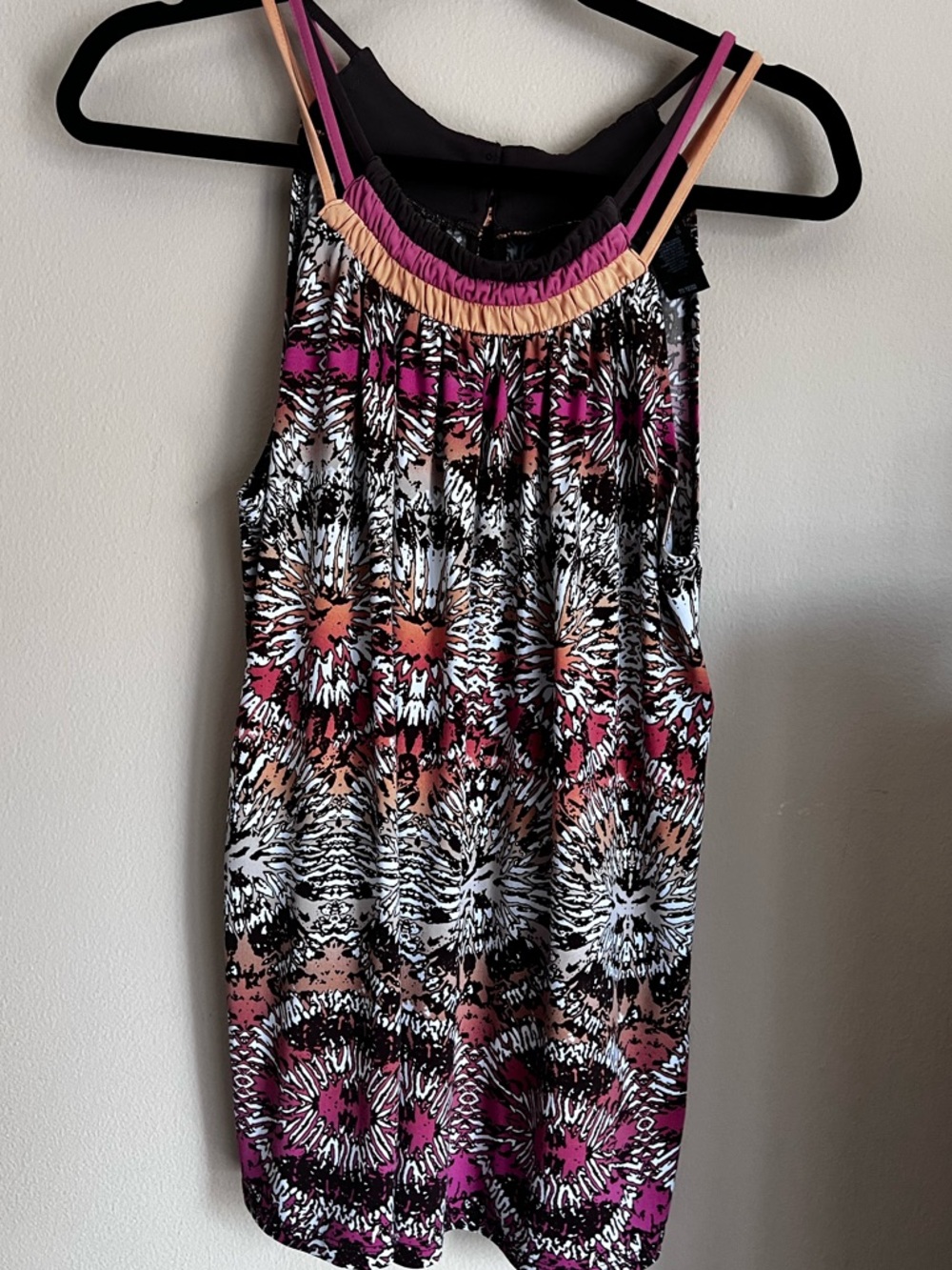 Axcess Sleeveless Brown Printed Tank Top  with Pink & Peach Accents Size L